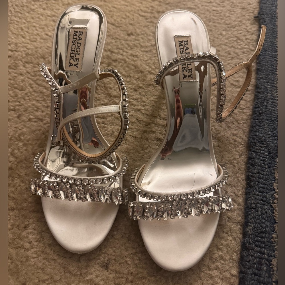 Badgley Mischka Silver Embellished Marina Gemstone Stiletto